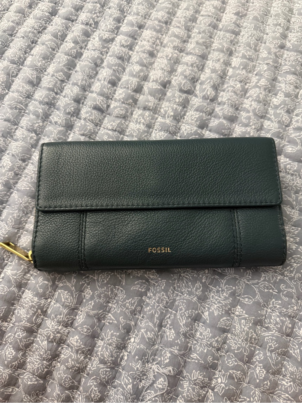 Fossil Dark Green Leather Fold-Over Wallet